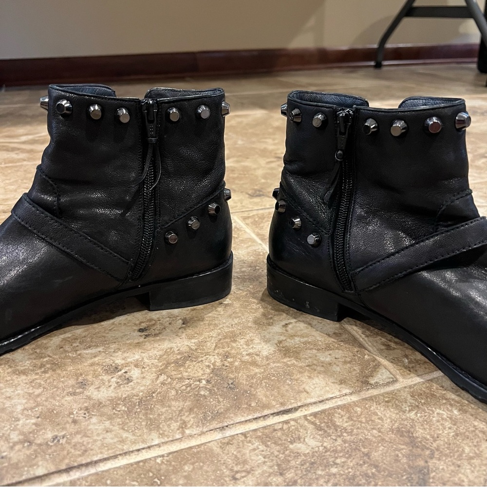 Stuart Weitzman Nappa Leather Silver Studded Moto Boots - Picture 3 of 9